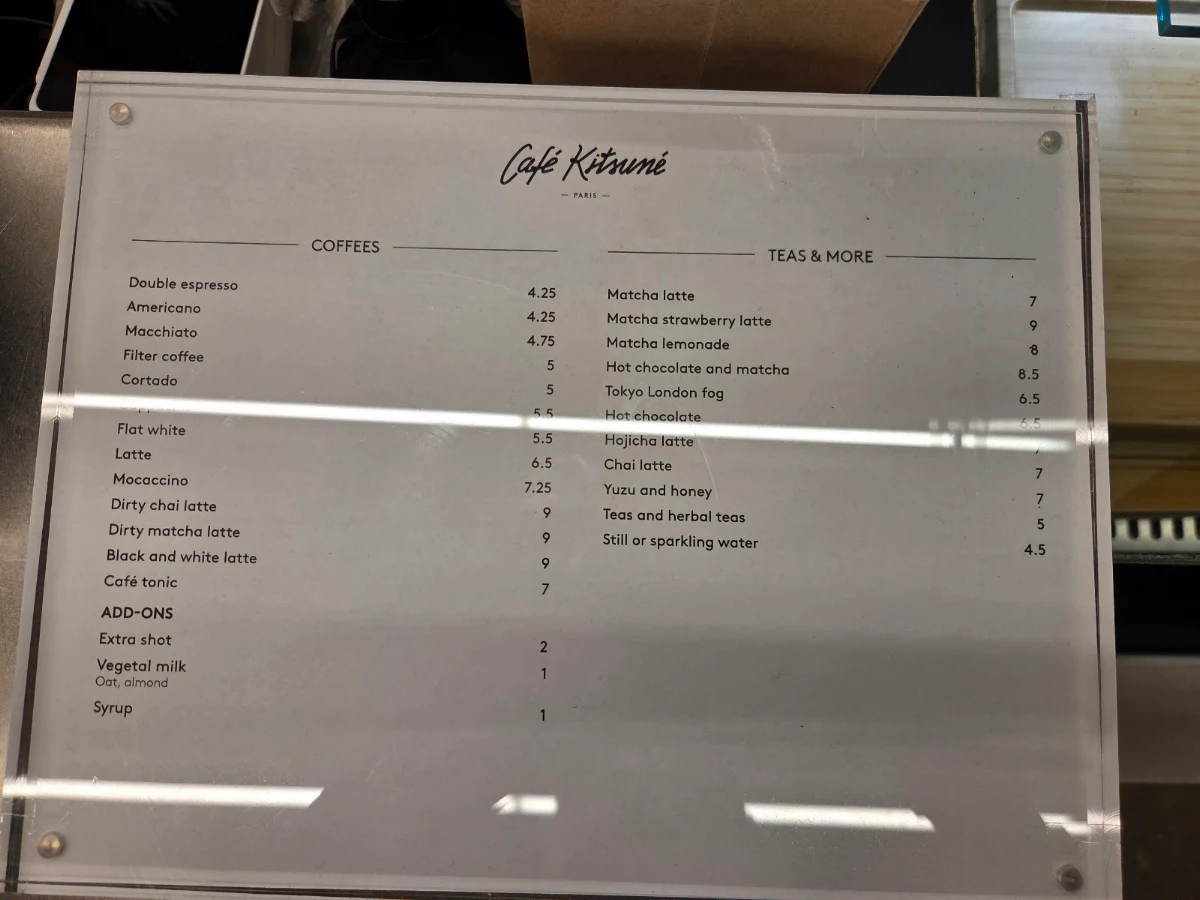 Menu, Café Kitsuné Vancouver