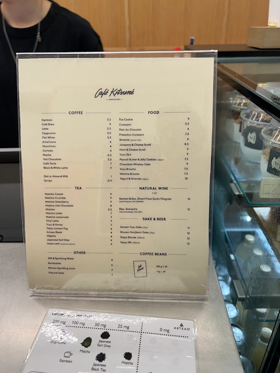 Menu, Café Kitsuné Vancouver