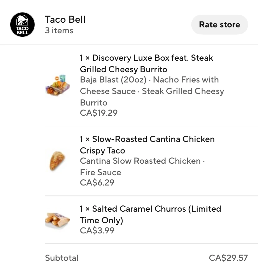 Menu, Taco Bell