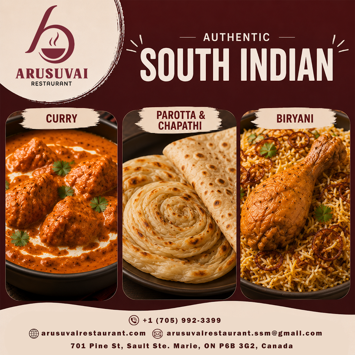 Menu, Arusuvai Restaurant