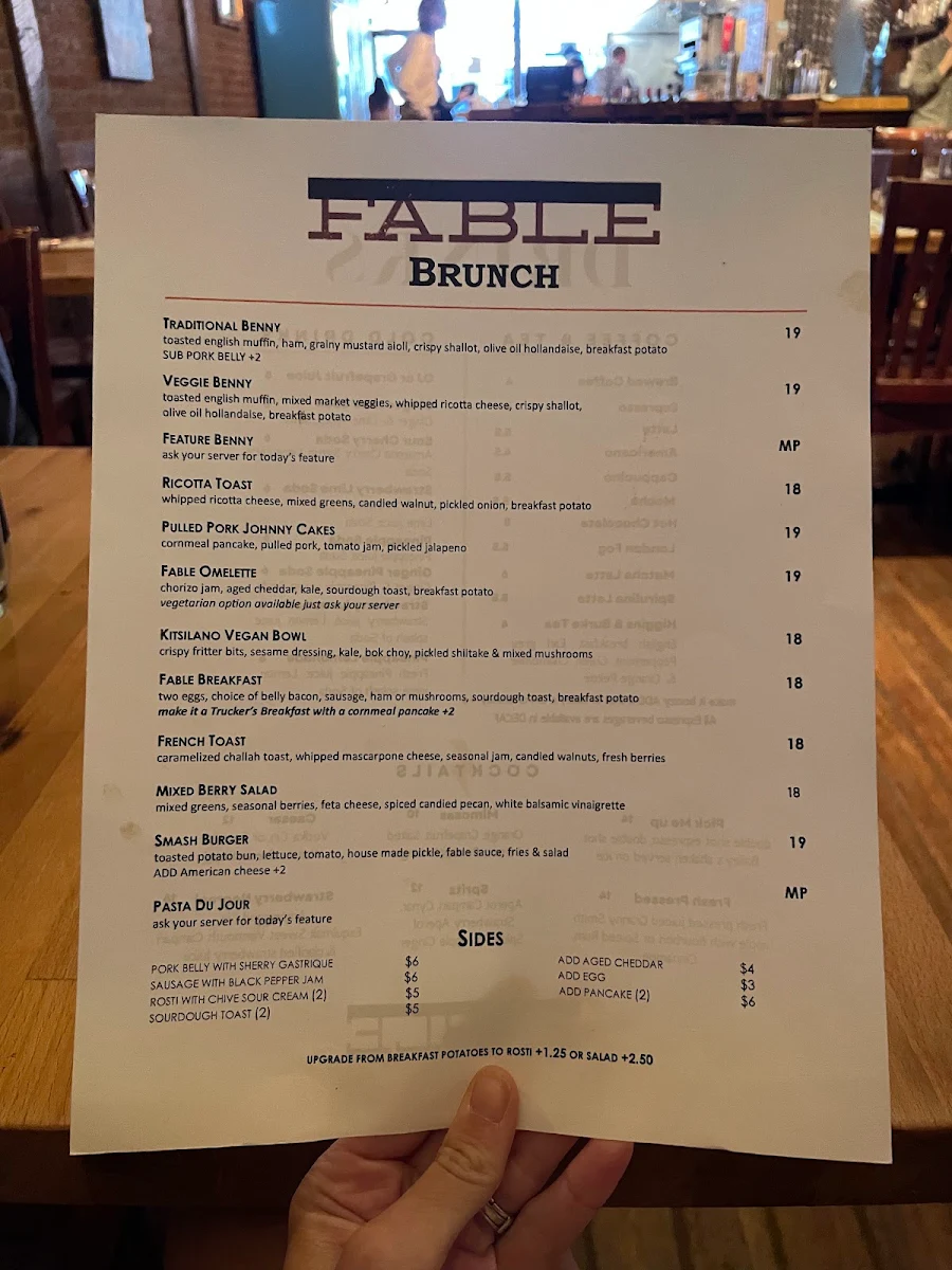 Menu, Fable Kitchen