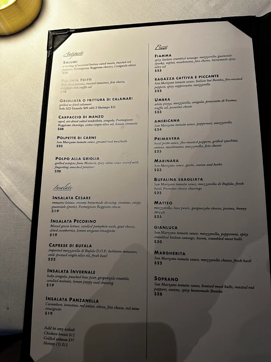 Menu, FiAMMA Restaurant