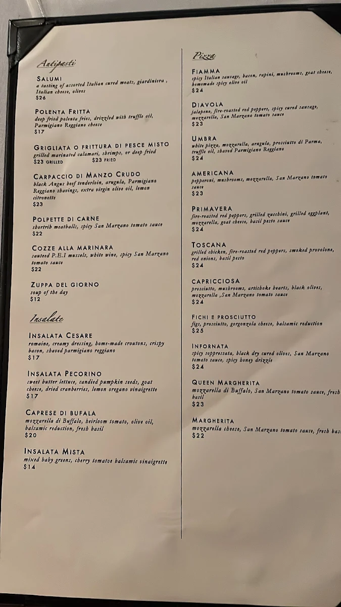Menu, FiAMMA Restaurant