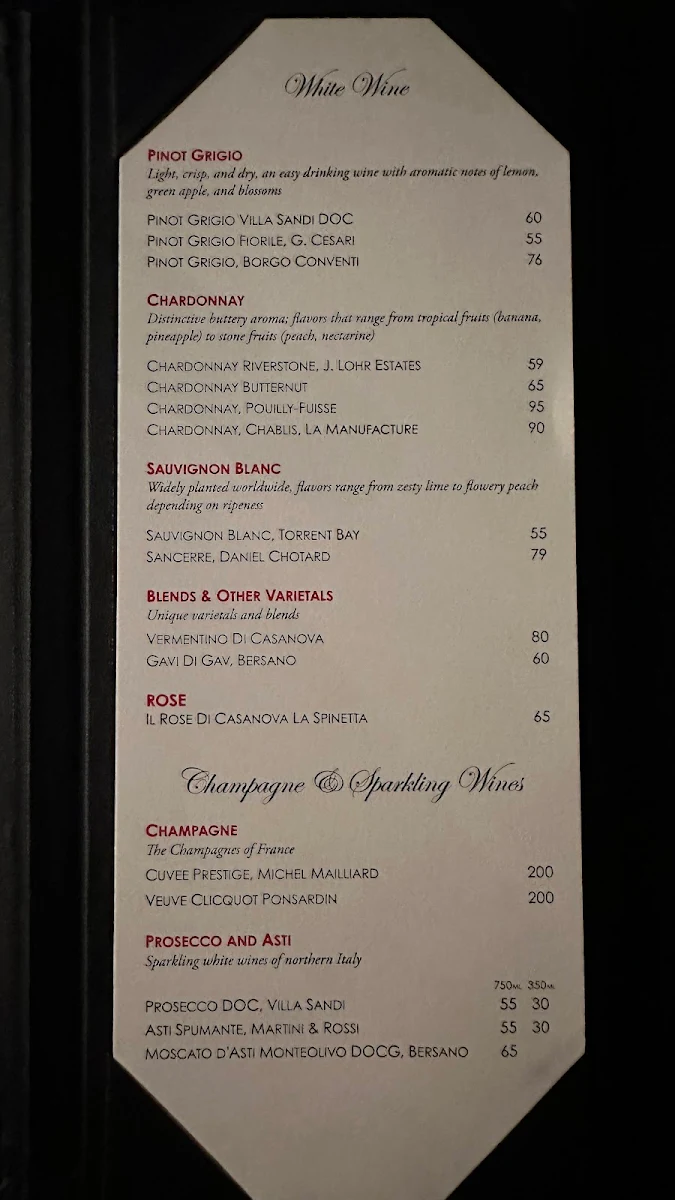 Menu, FiAMMA Restaurant