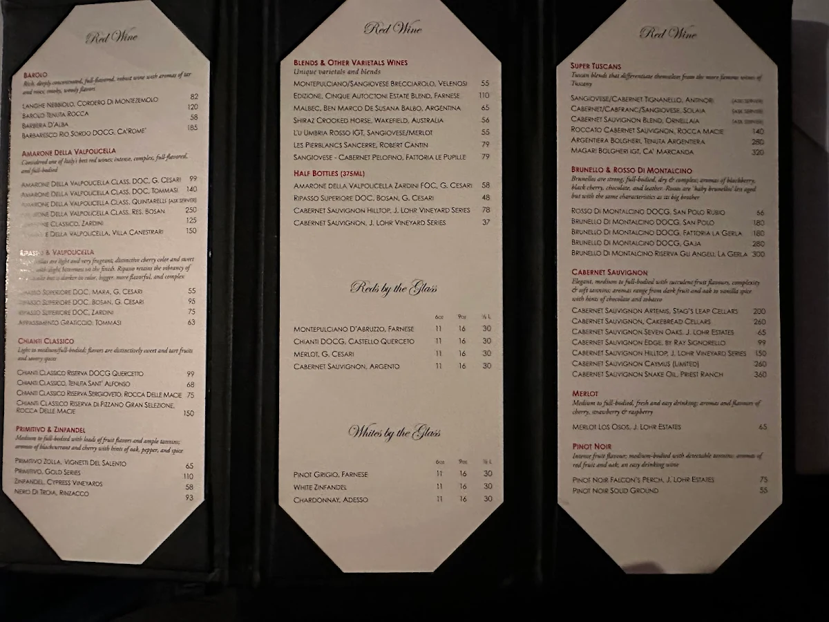 Menu, FiAMMA Restaurant