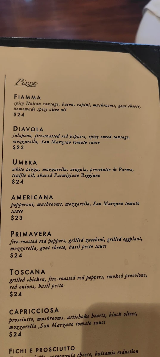 Menu, FiAMMA Restaurant