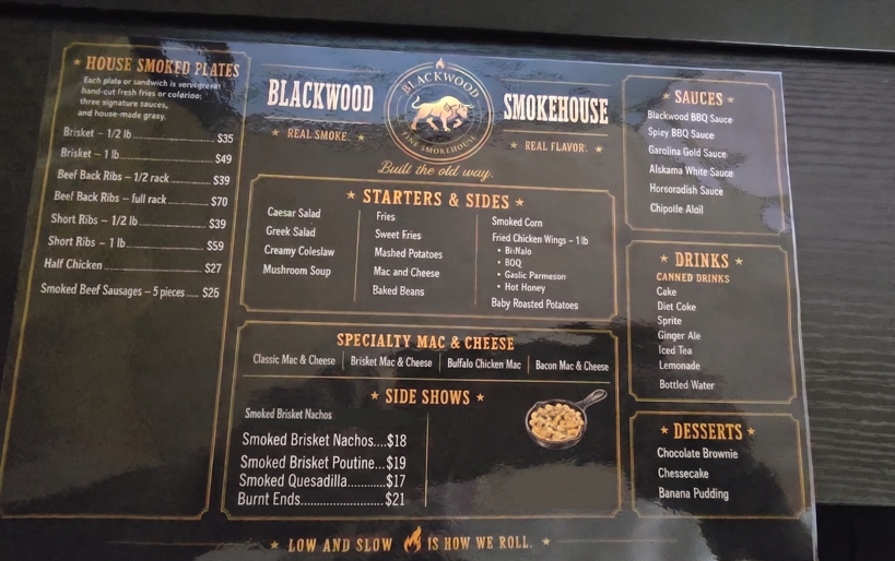 Menu, Blackwood Smokehouse