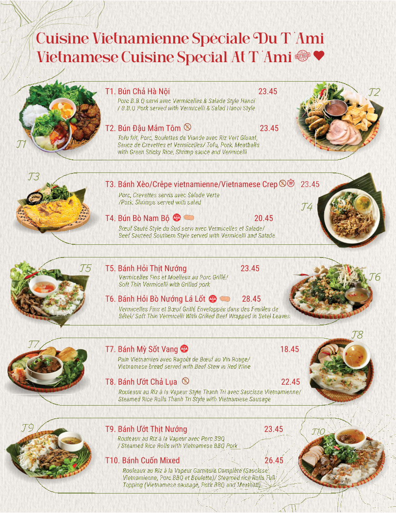 Menu, T'ami Restaurant
