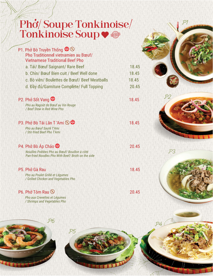 Menu, T'ami Restaurant