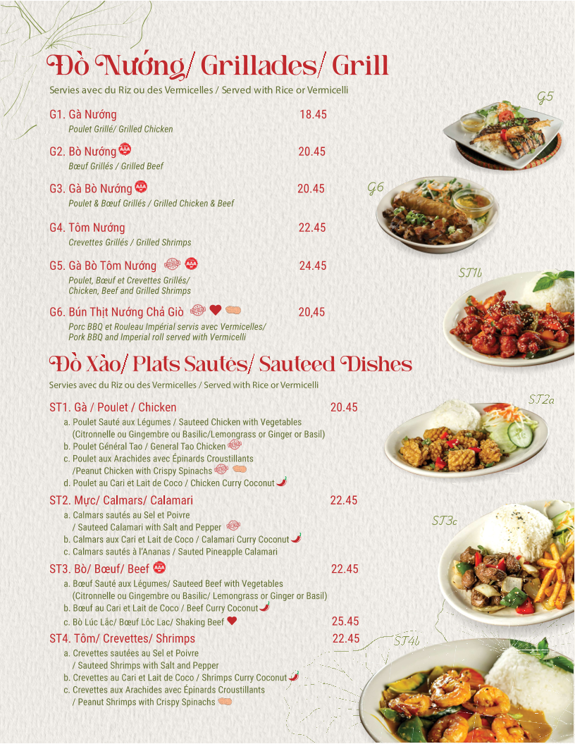 Menu, T'ami Restaurant