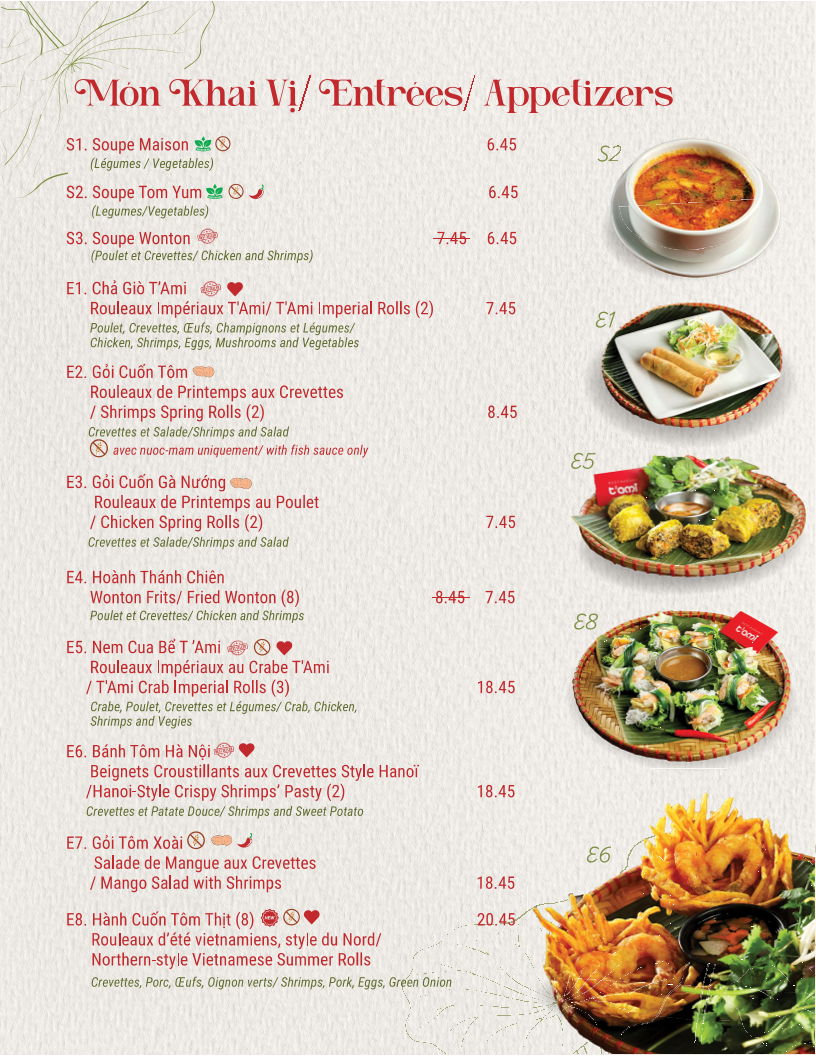 Menu, T'ami Restaurant
