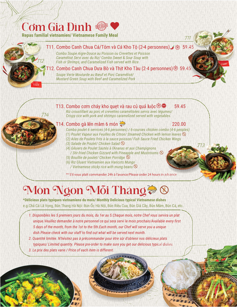 Menu, T'ami Restaurant