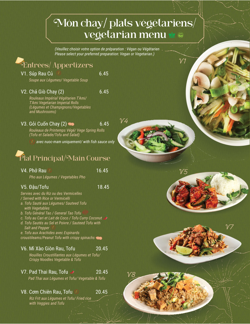 Menu, T'ami Restaurant