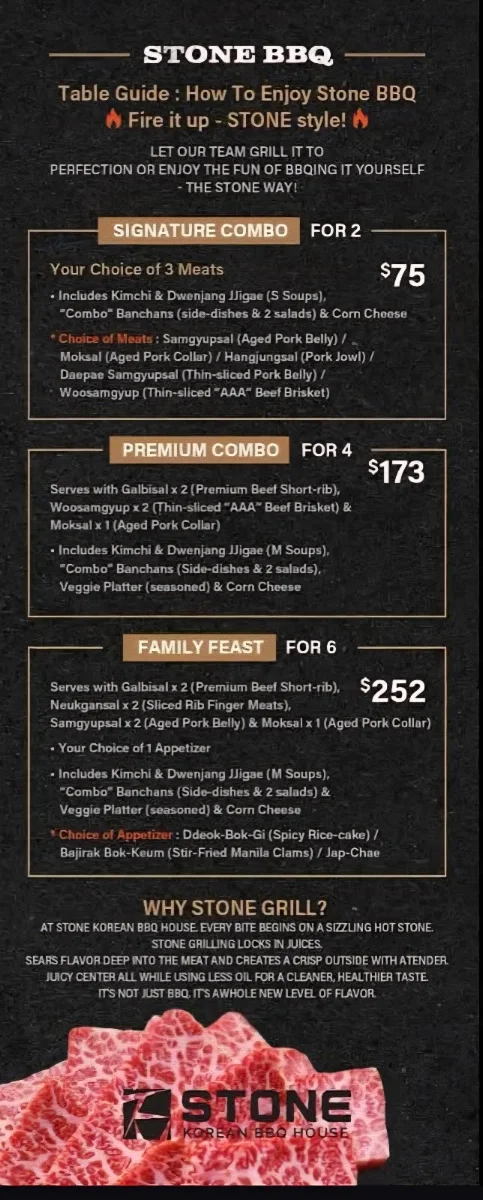 Menu, Stone Korean BBQ House
