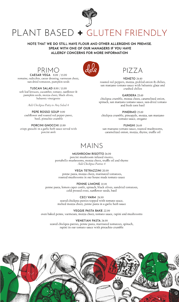 Menu, Del's Italian Kitchen