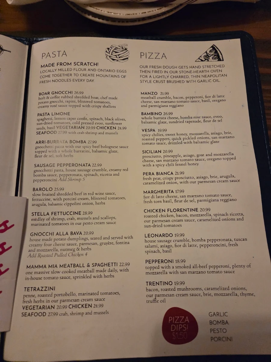 Menu, Del's Italian Kitchen