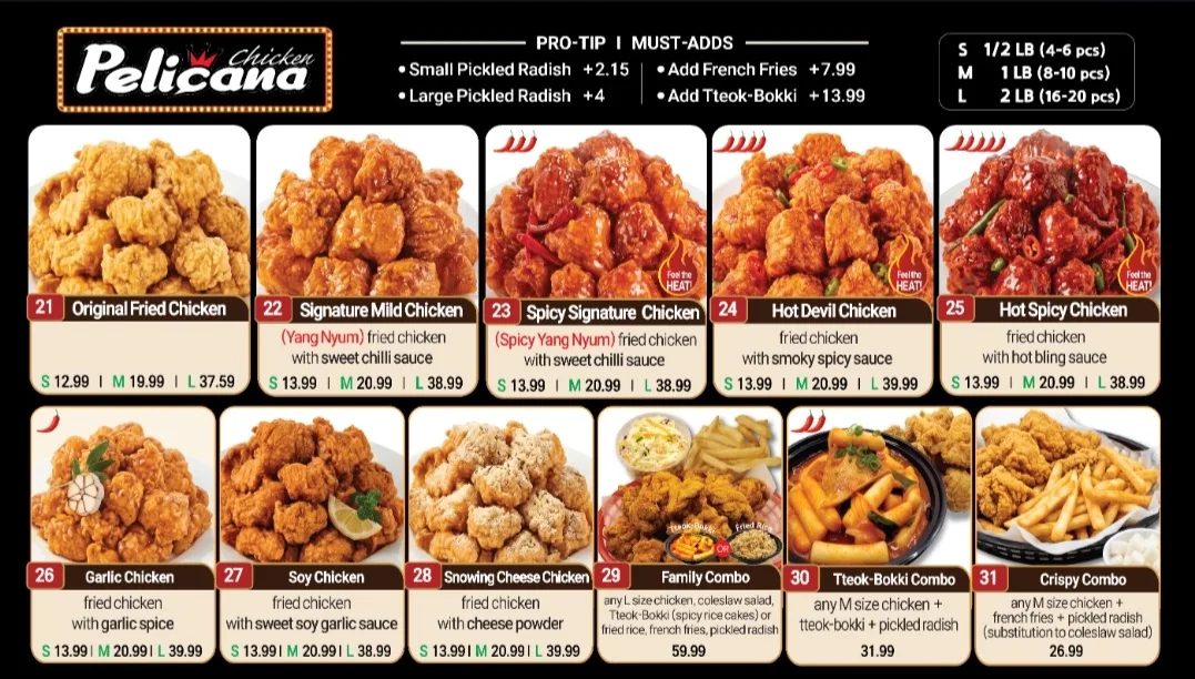 Menu, Pelicana Chicken Robson