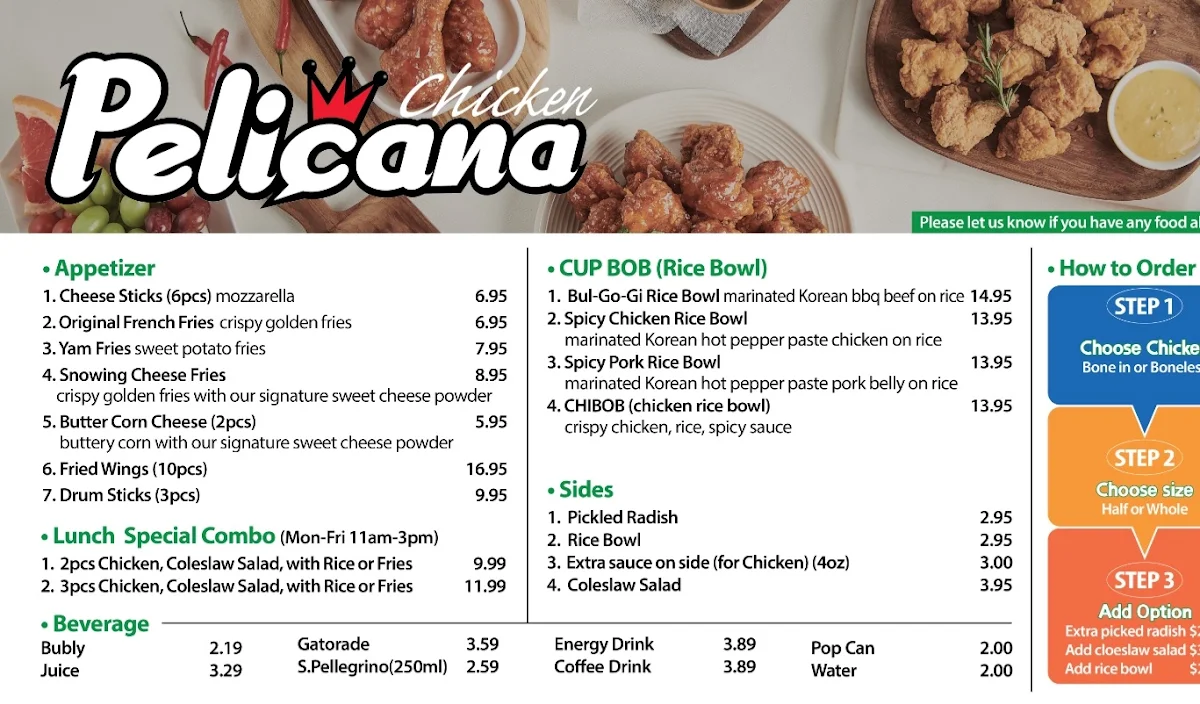 Menu, Pelicana Chicken Robson