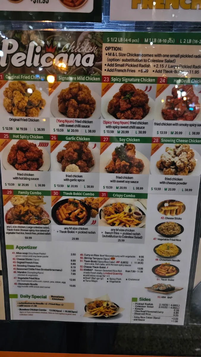 Menu, Pelicana Chicken Robson