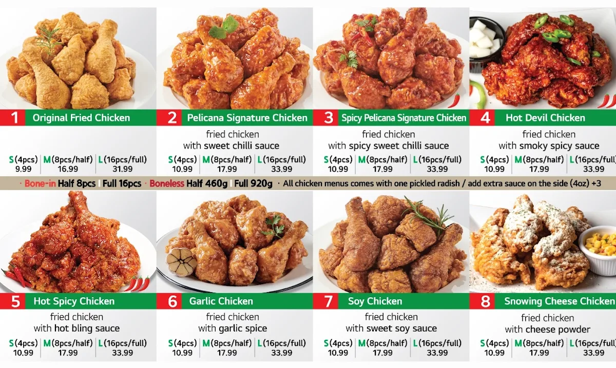 Menu, Pelicana Chicken Robson