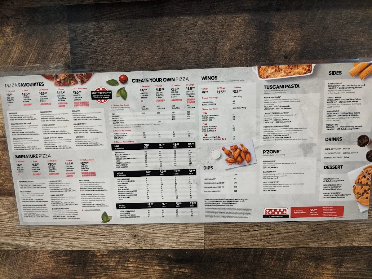 Menu, Pizza Hut