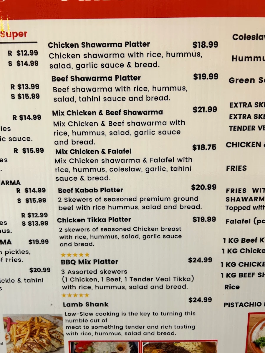 Menu, OoH La La Shawarma Lounge