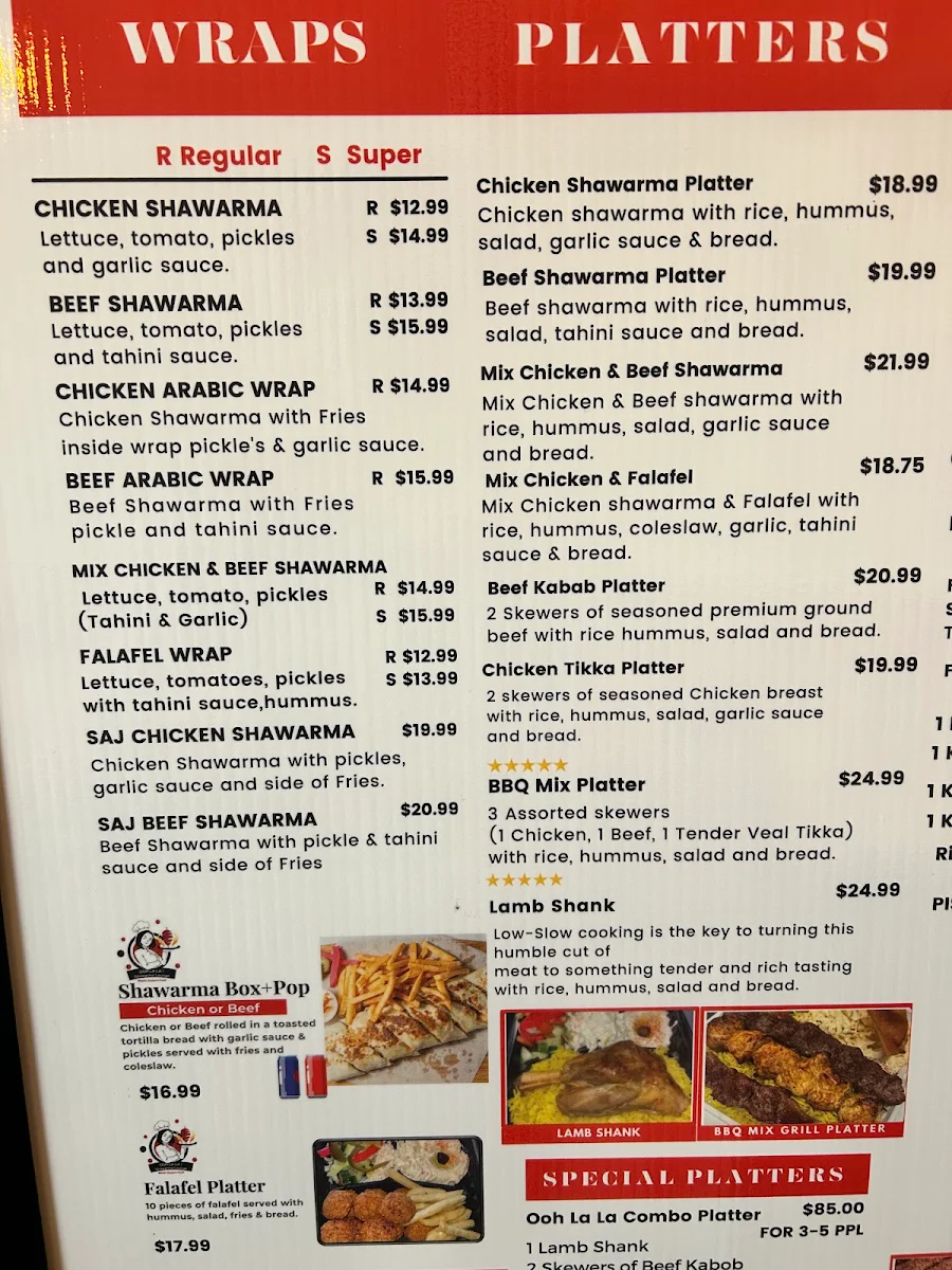 Menu, OoH La La Shawarma Lounge