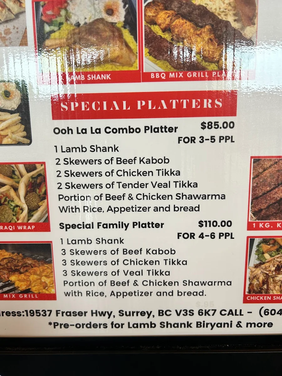Menu, OoH La La Shawarma Lounge