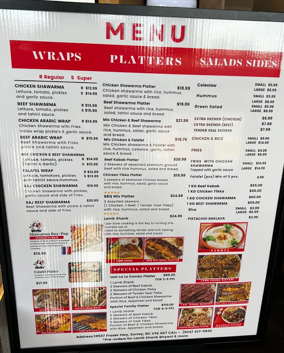 Menu, OoH La La Shawarma Lounge