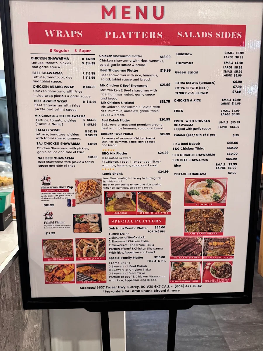 Menu, OoH La La Shawarma Lounge