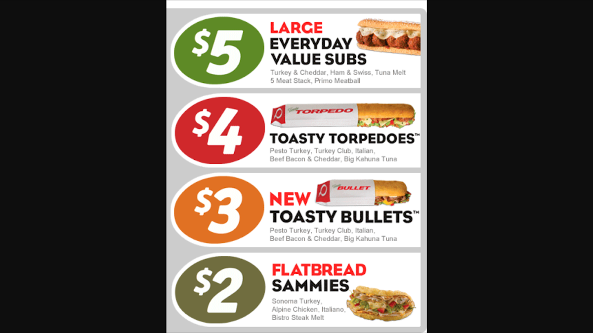 Menu, Quiznos