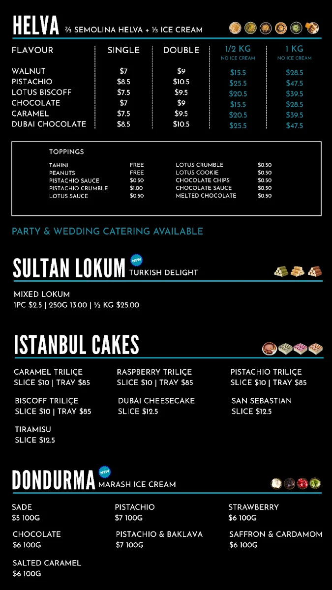 Menu, Helvaci Ali - Turkish Dessert Cafe