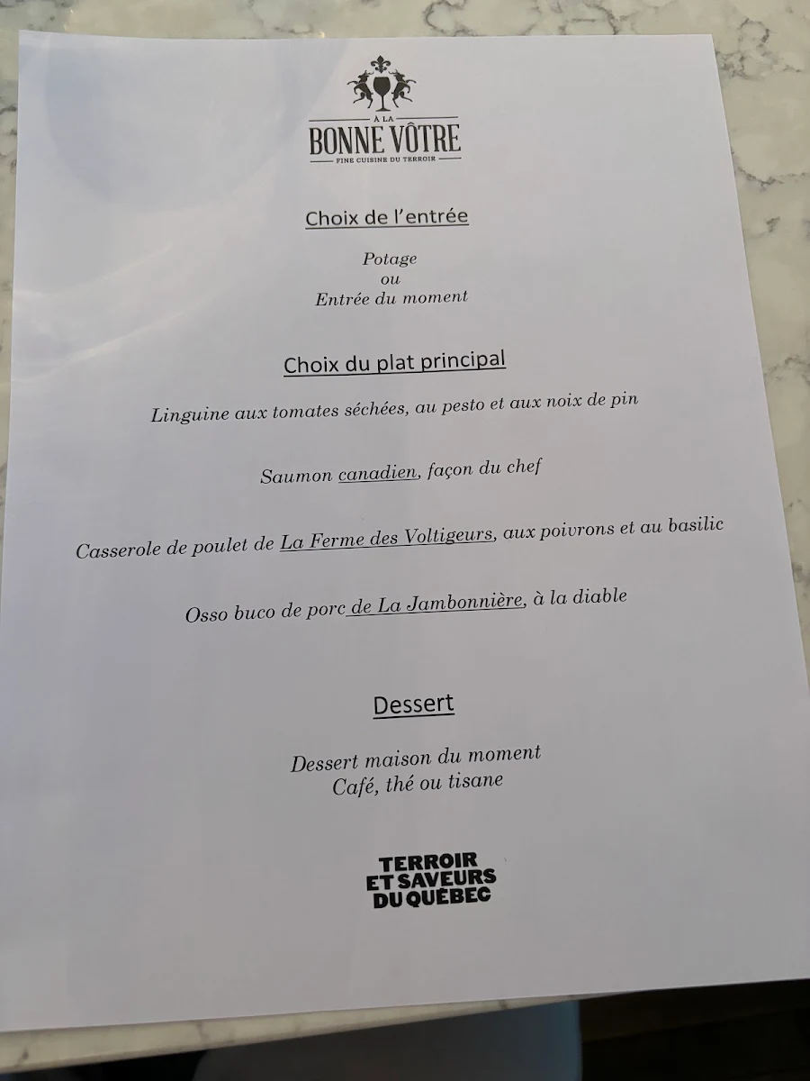 Menu, A la Bonne Vôtre