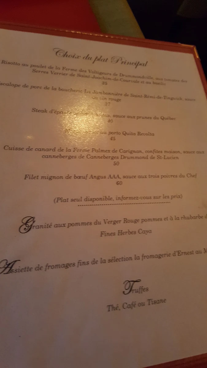 Menu, A la Bonne Vôtre