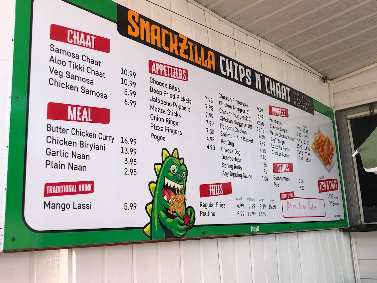 Menu, Snackzilla chips n’ chaat