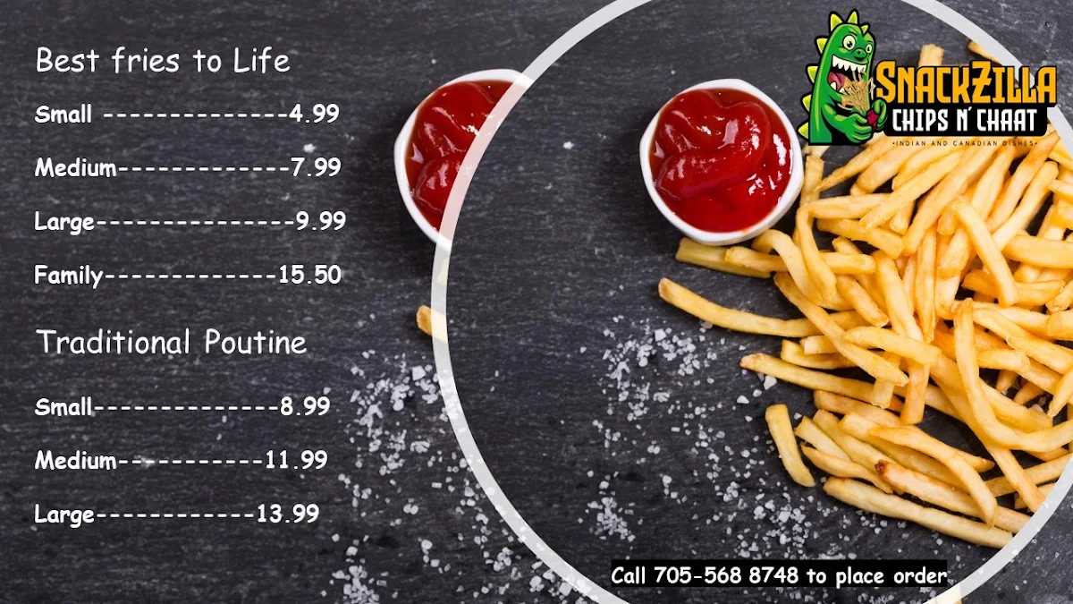 Menu, Snackzilla chips n’ chaat