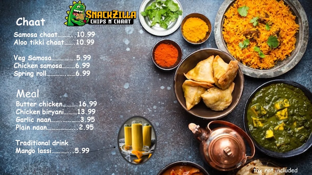Menu, Snackzilla chips n’ chaat