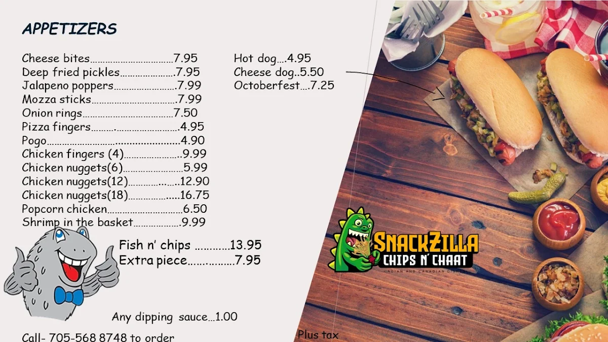 Menu, Snackzilla chips n’ chaat