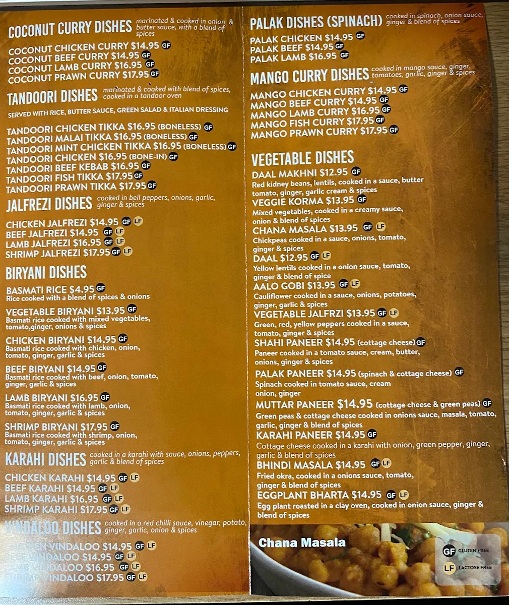 Menu, Spice Hut Indian Cuisine