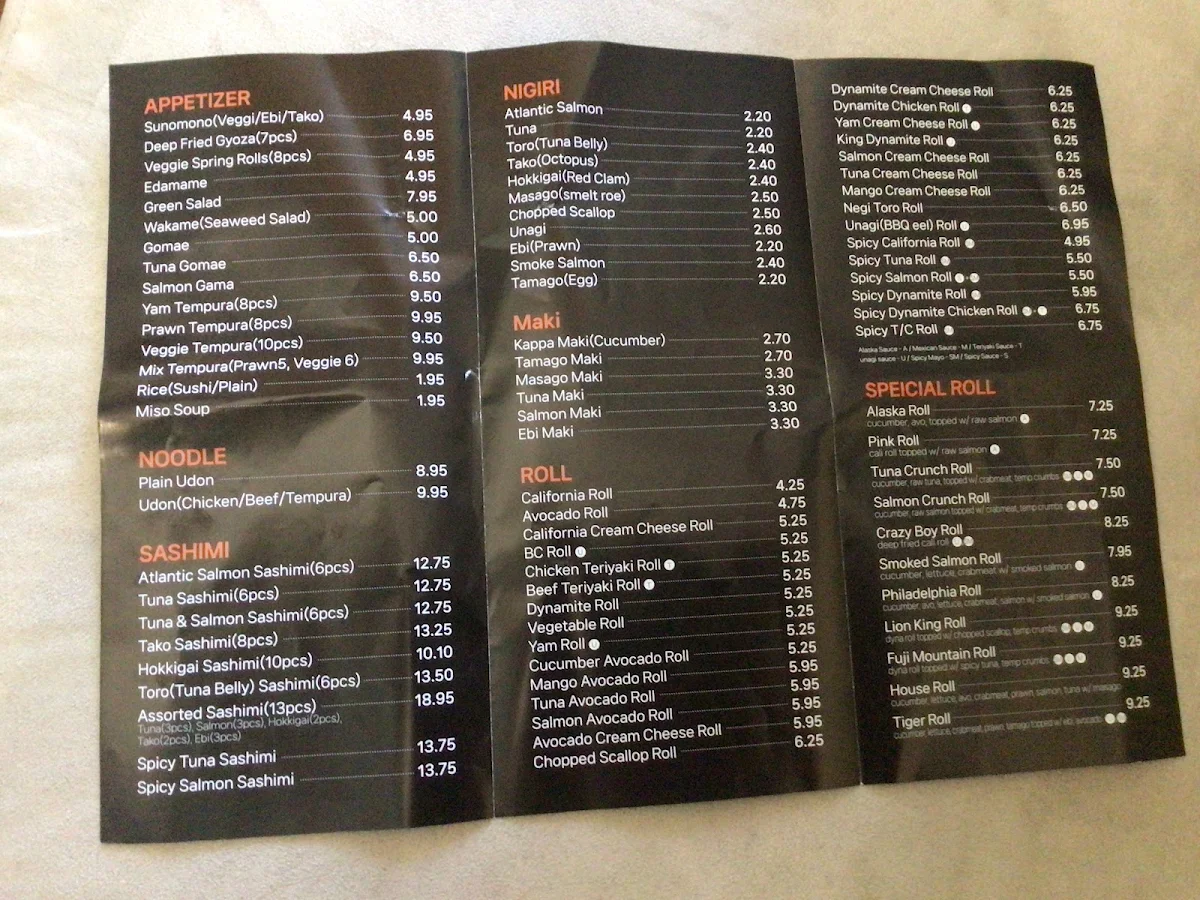 Menu, Sushi Monster