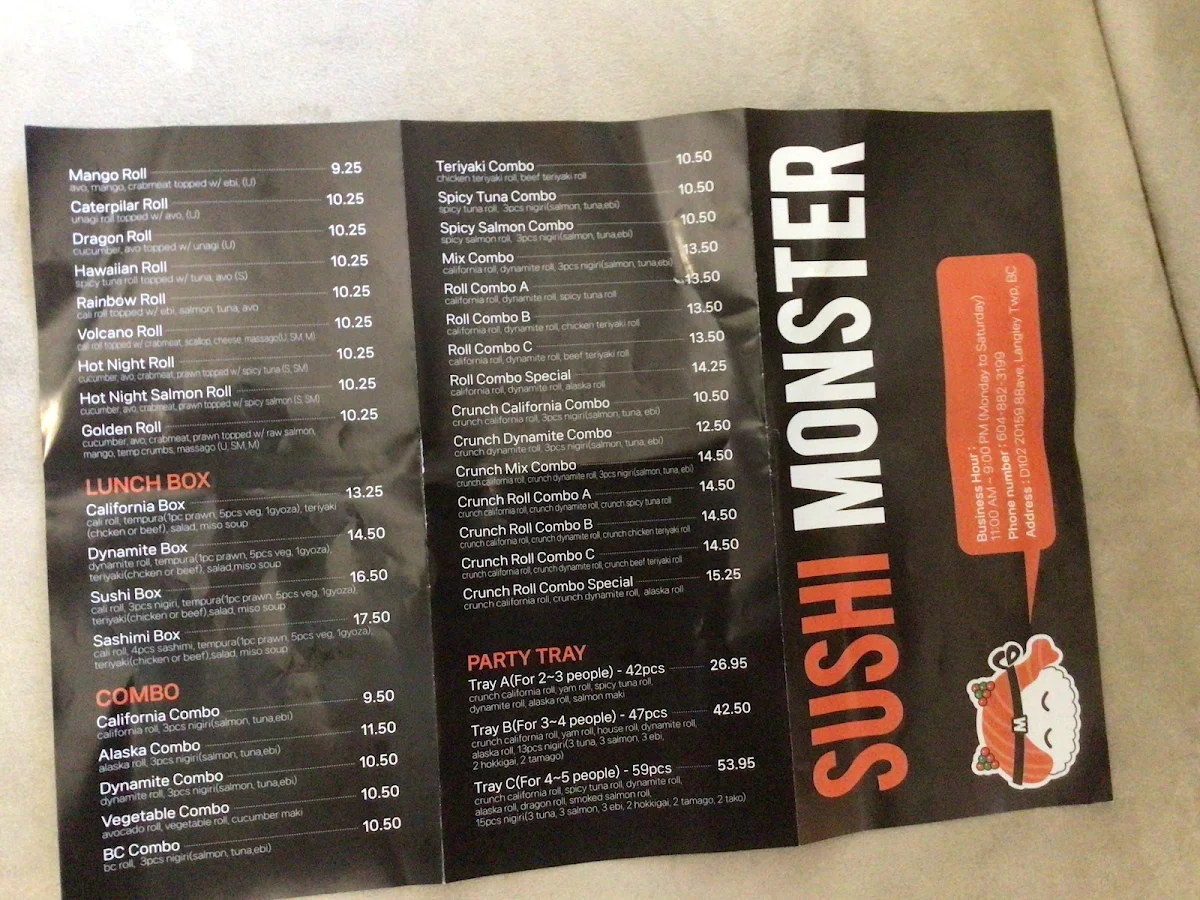Menu, Sushi Monster