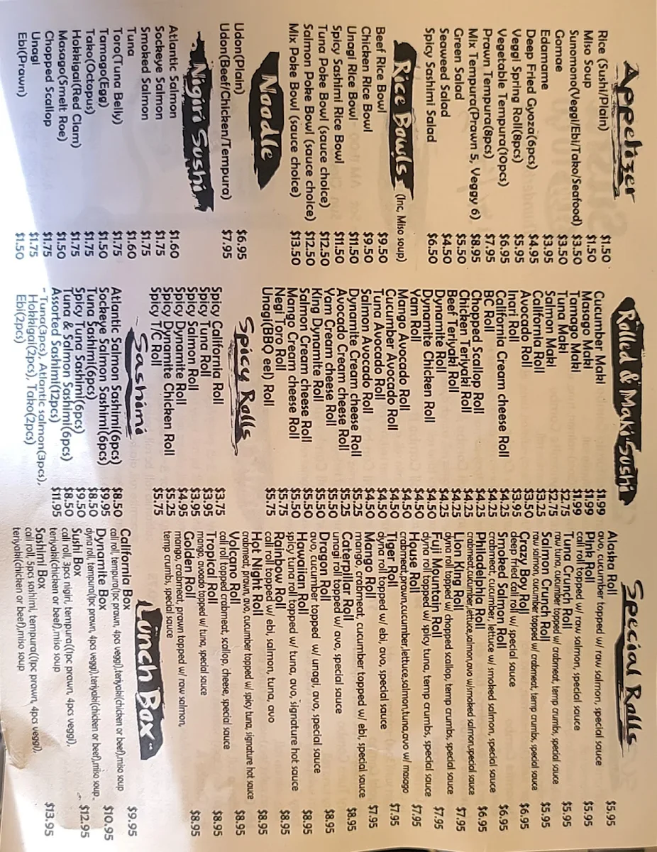 Menu, Sushi Monster