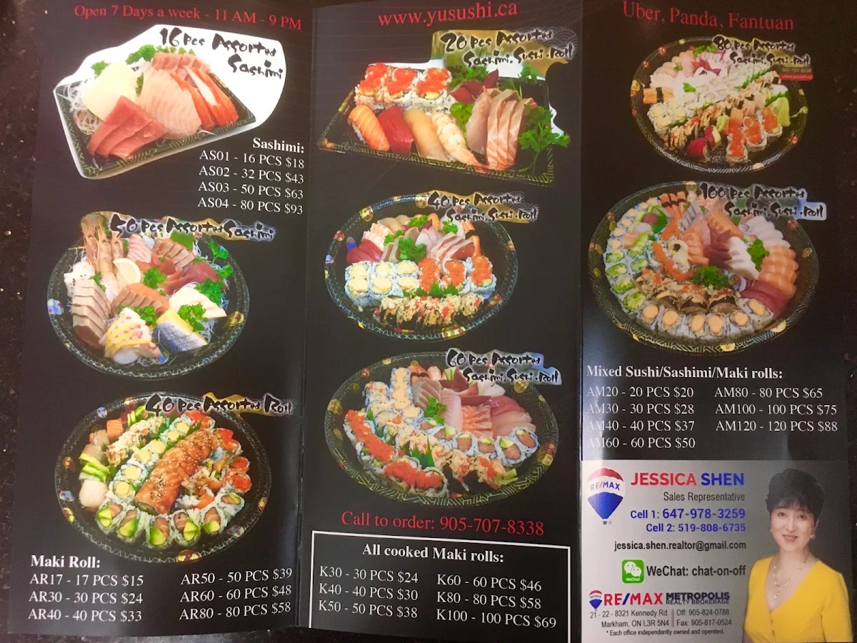 Menu, Yu Sushi Takeaway （鱼寿司外卖、Sushi takeout)