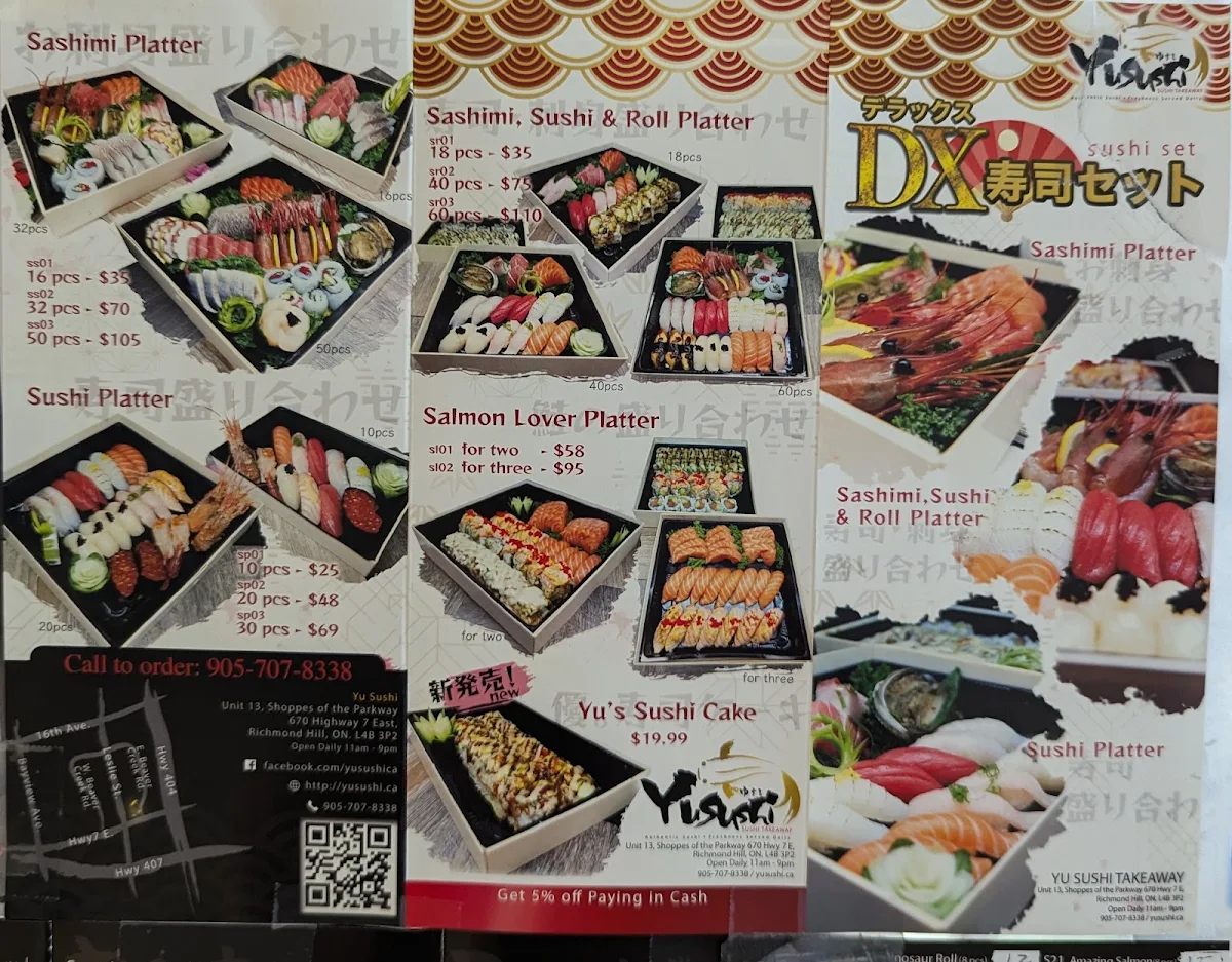 Menu, Yu Sushi Takeaway （鱼寿司外卖、Sushi takeout)