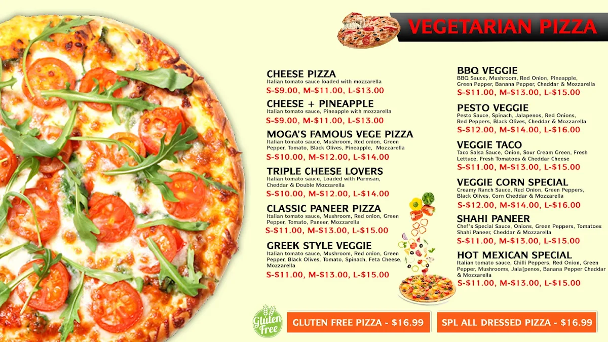 Menu, Moga’s Pizza Ltd.
