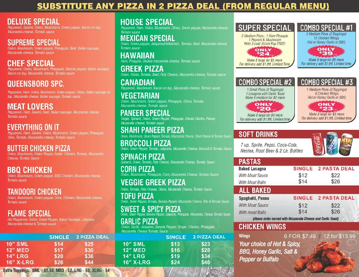 Menu, Queensboro Pizza