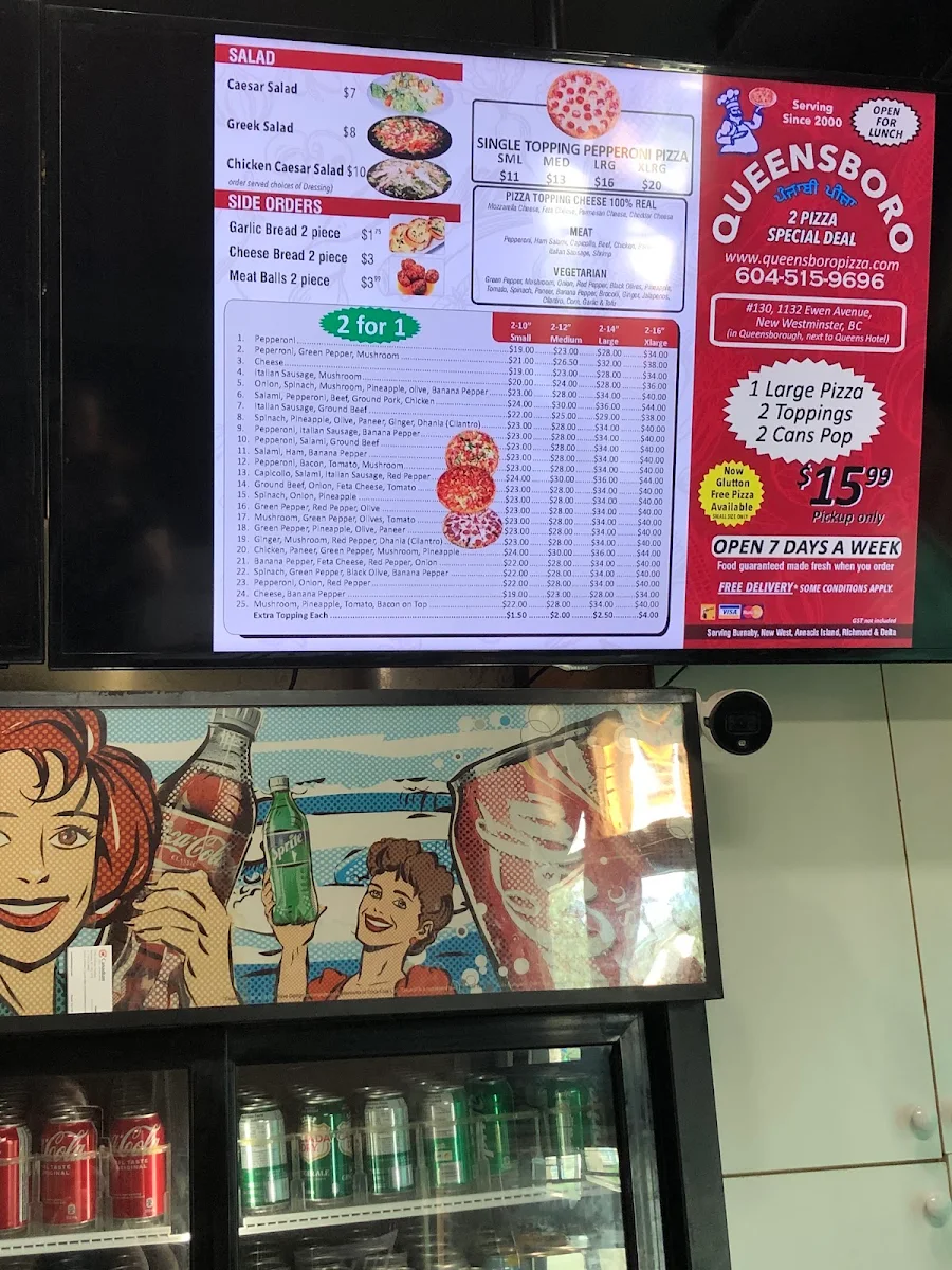 Menu, Queensboro Pizza
