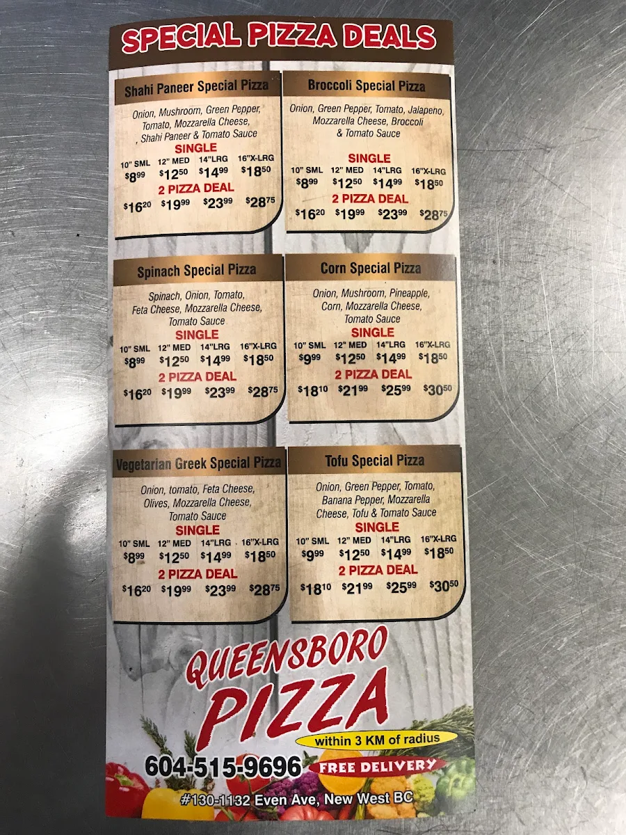 Menu, Queensboro Pizza