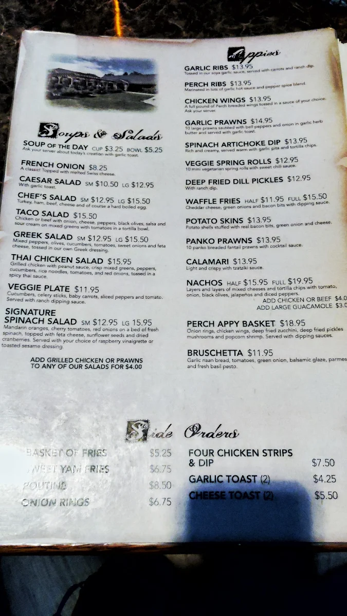 Menu, Peacock’s Perch Pub