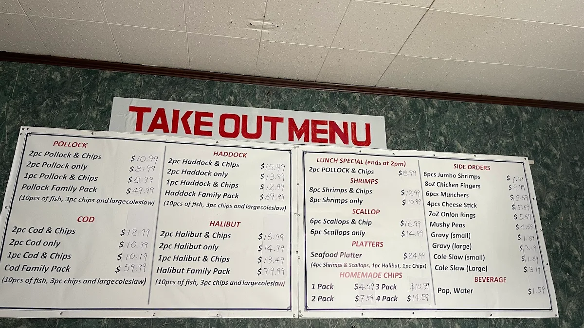 Menu, King Fish & Chips